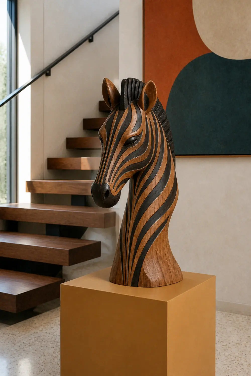 Handcrafted Wooden Zebra Head Sculpture | African Safari Animal Art Decor