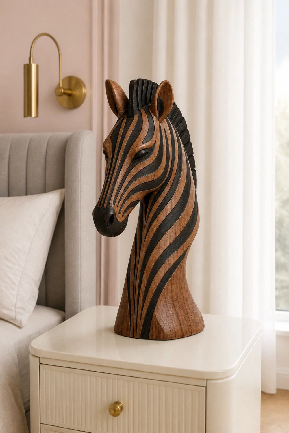 Handcrafted Wooden Zebra Head Sculpture | African Safari Animal Art Decor