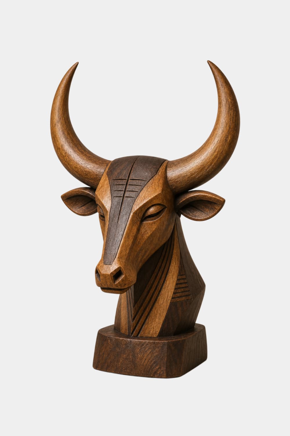 Carved Wood Bull Head Statue | Longhorn Bust Sculpture | Rustic Ranch Decor