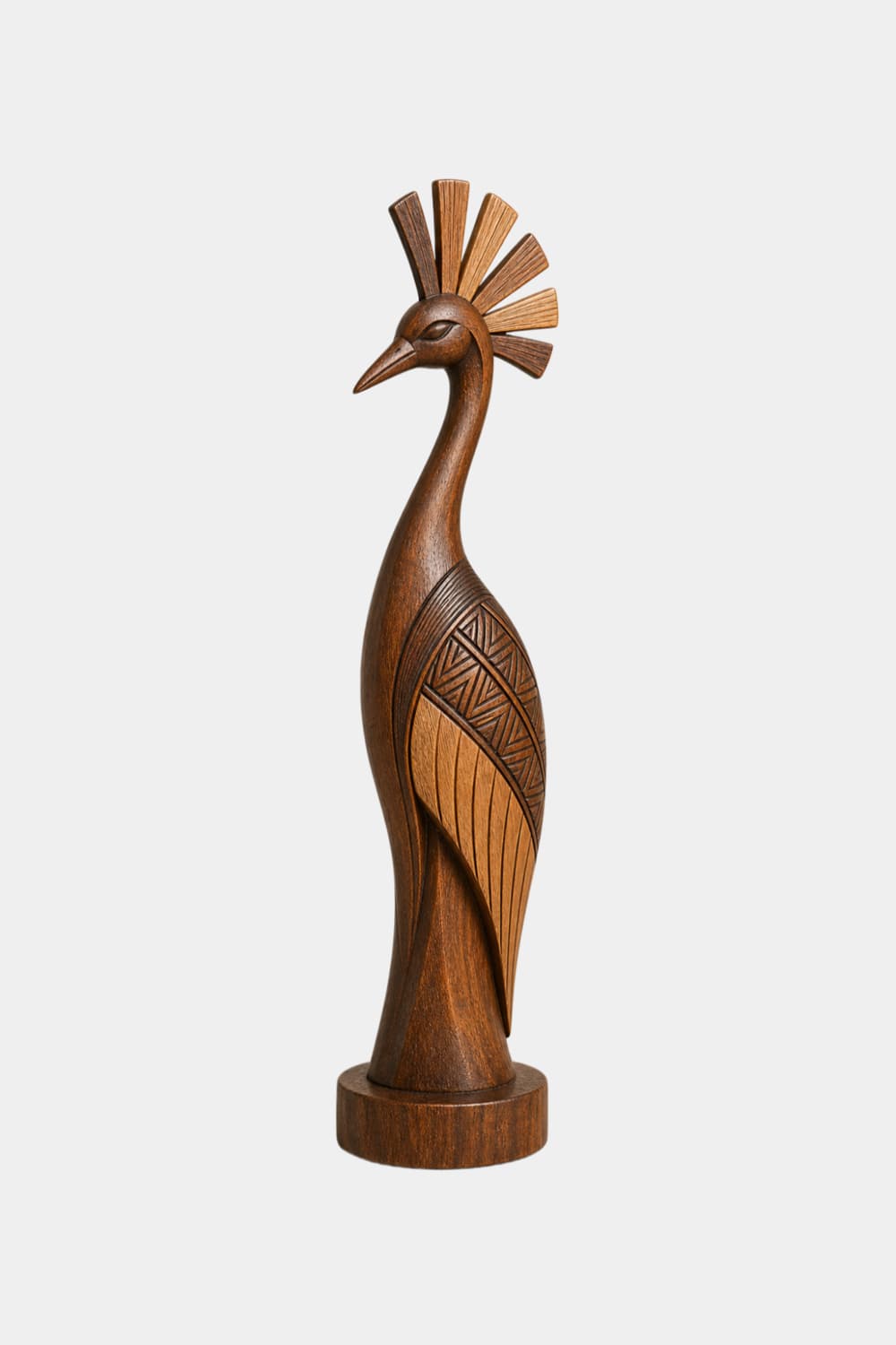 Carved Wooden Bird Sculpture | Tribal Boho Peacock Art Decor