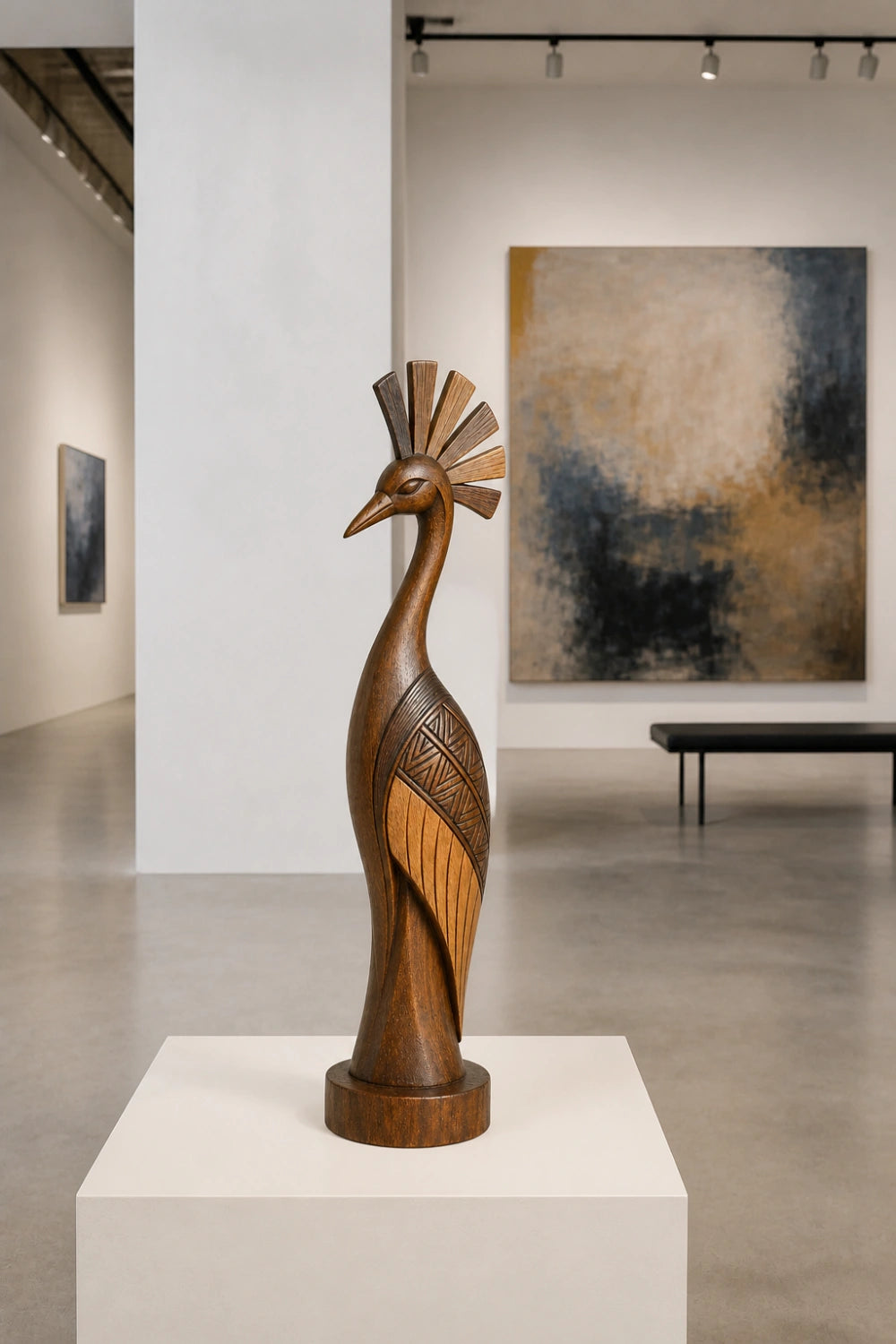 Carved Wooden Bird Sculpture | Tribal Boho Peacock Art Decor