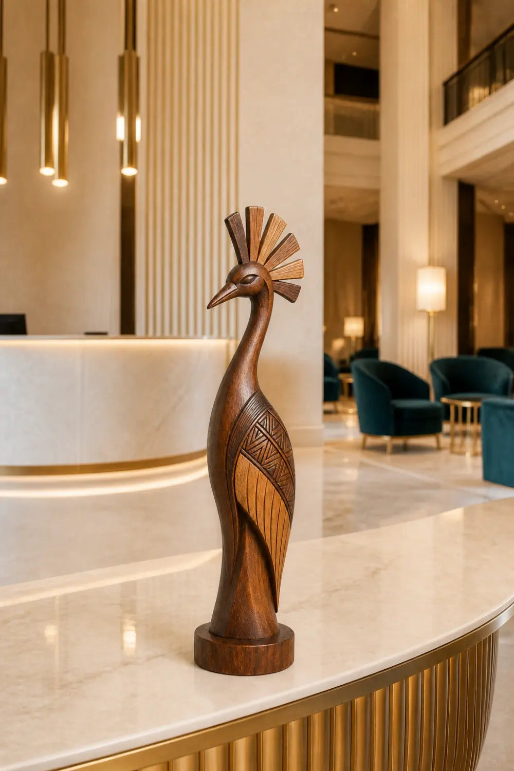 Carved Wooden Bird Sculpture | Tribal Boho Peacock Art Decor