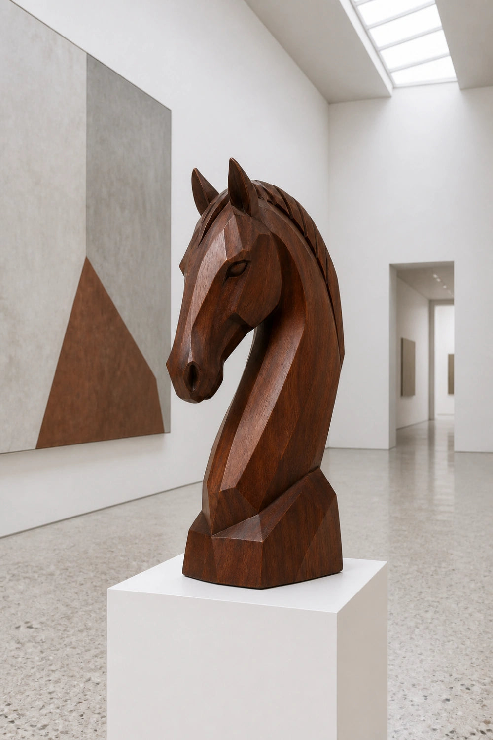 Minimalist Wooden Horse Head Sculpture | Mid Century Abstract Animal Art Accent