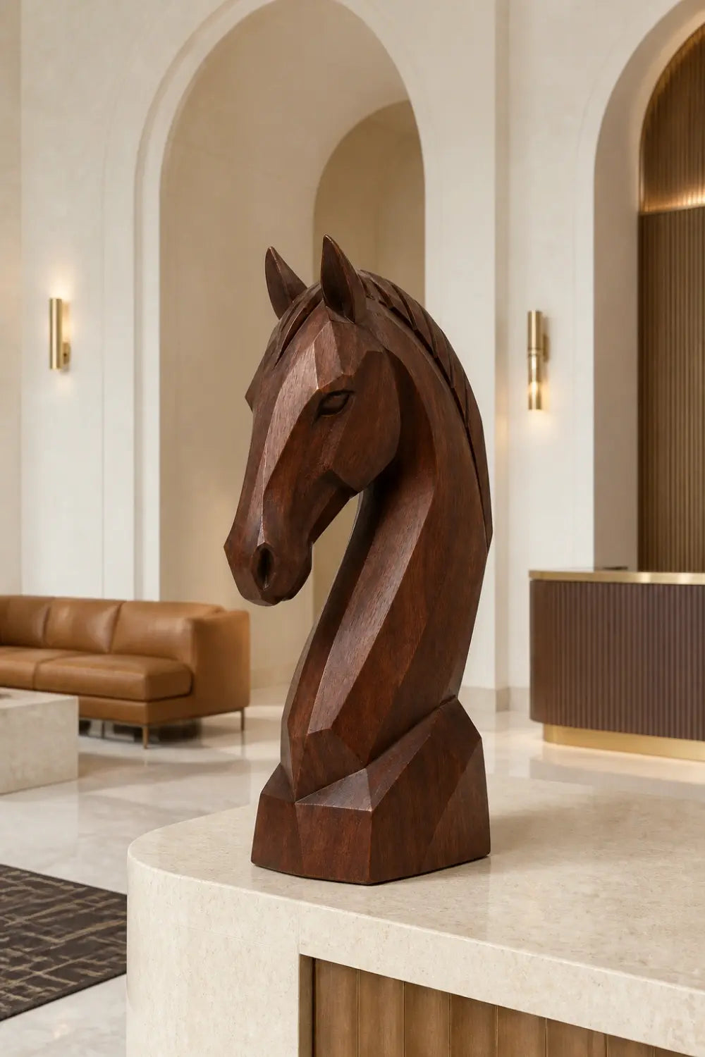 Minimalist Wooden Horse Head Sculpture | Mid Century Abstract Animal Art Accent