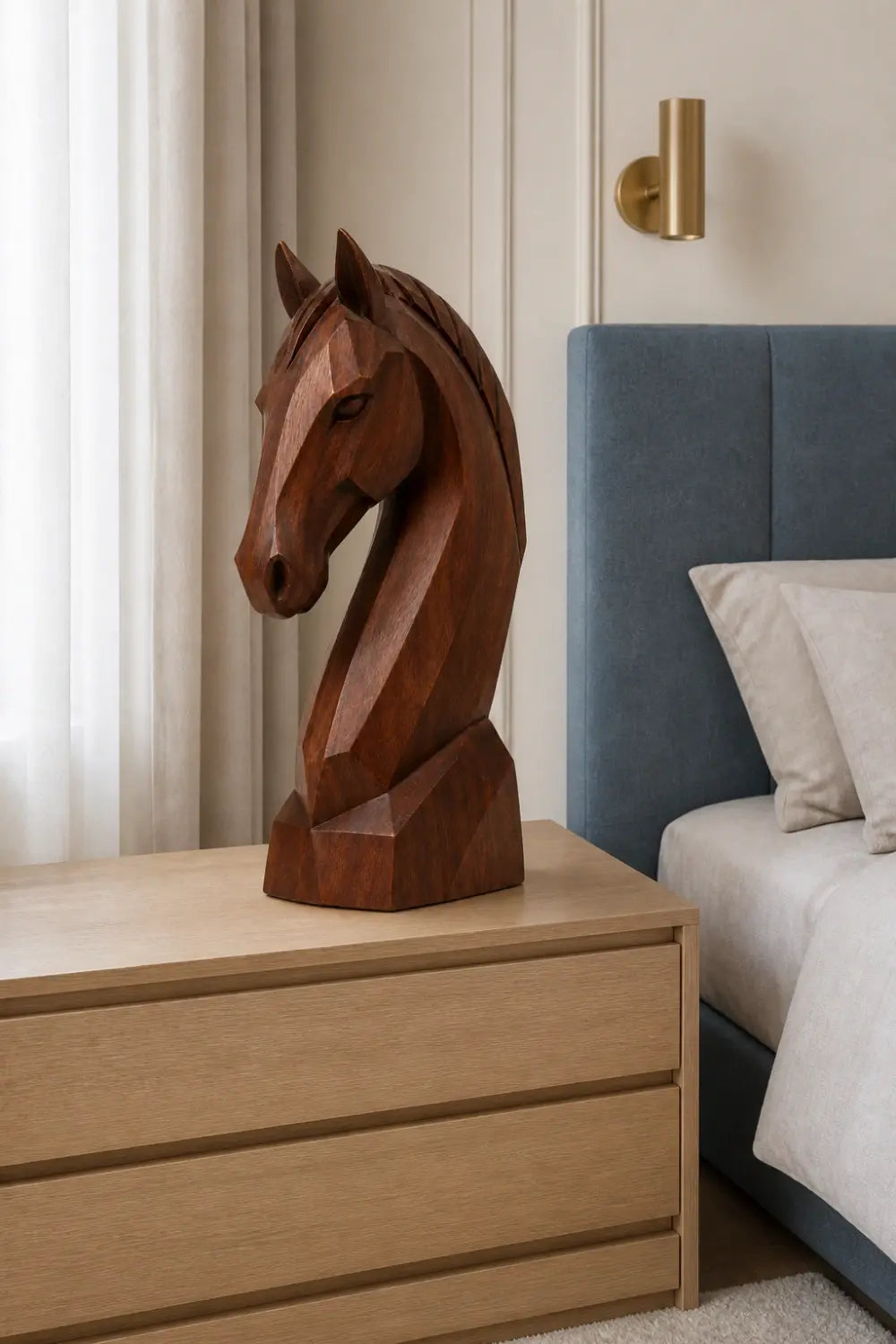 Minimalist Wooden Horse Head Sculpture | Mid Century Abstract Animal Art Accent