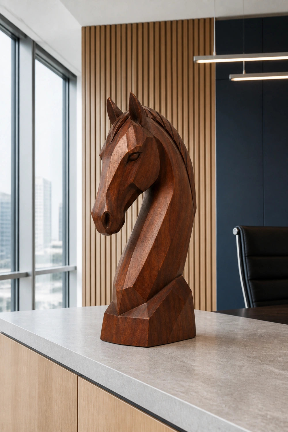 Minimalist Wooden Horse Head Sculpture | Mid Century Abstract Animal Art Accent