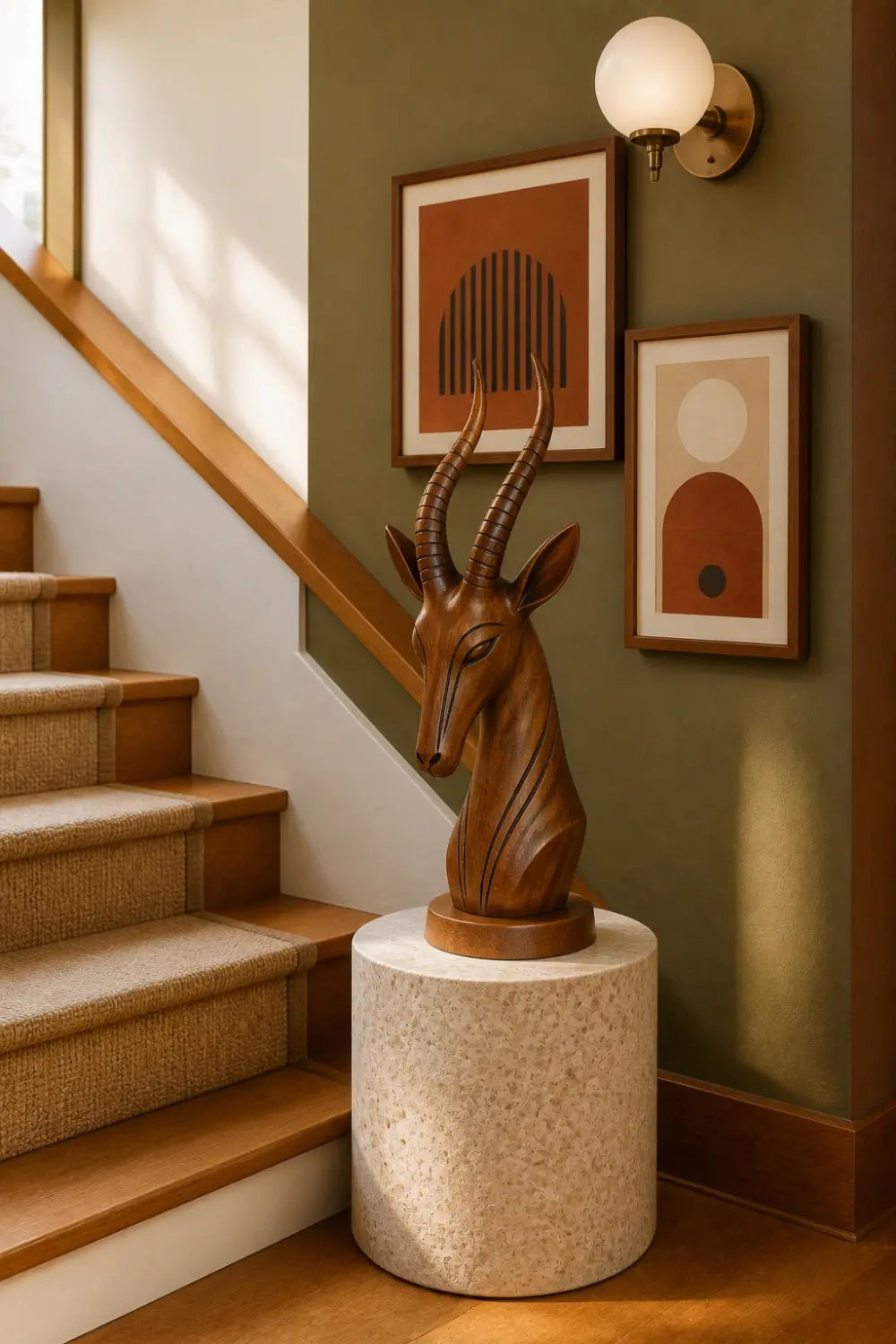 Wooden Antelope Sculpture Statue | Sleek Organic Modern Home Shelf Decor