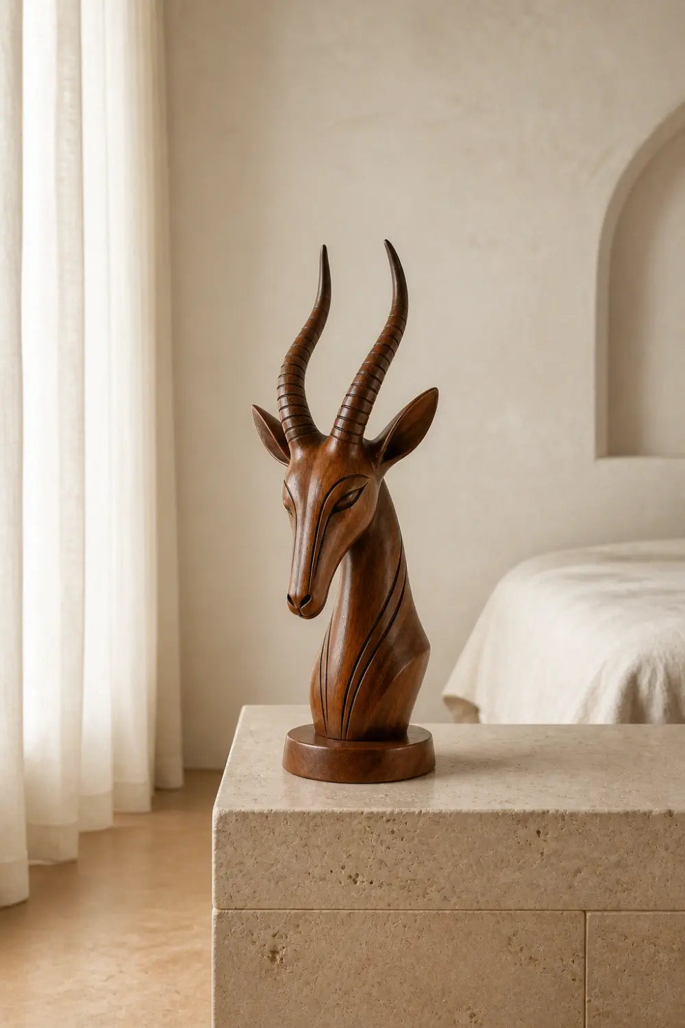 Wooden Antelope Sculpture Statue | Sleek Organic Modern Home Shelf Decor