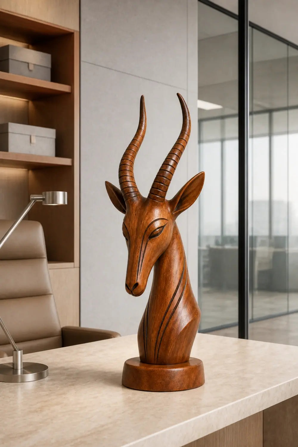 Wooden Antelope Sculpture Statue | Sleek Organic Modern Home Shelf Decor