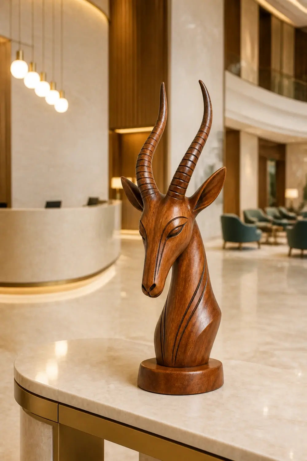 Wooden Antelope Sculpture Statue | Sleek Organic Modern Home Shelf Decor
