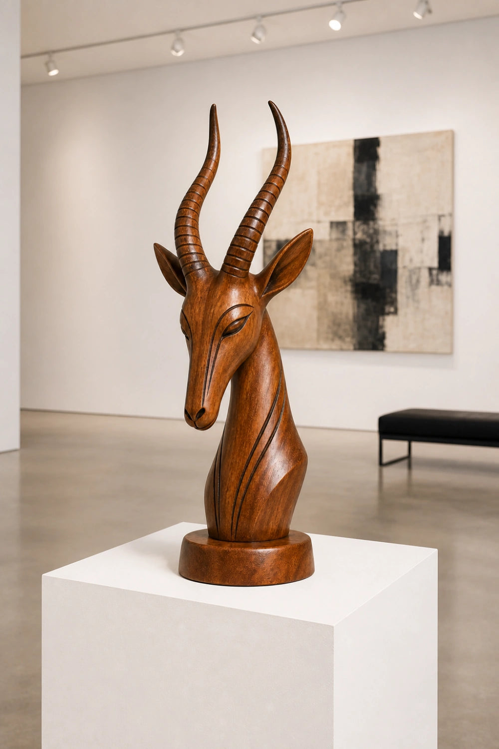 Wooden Antelope Sculpture Statue | Sleek Organic Modern Home Shelf Decor