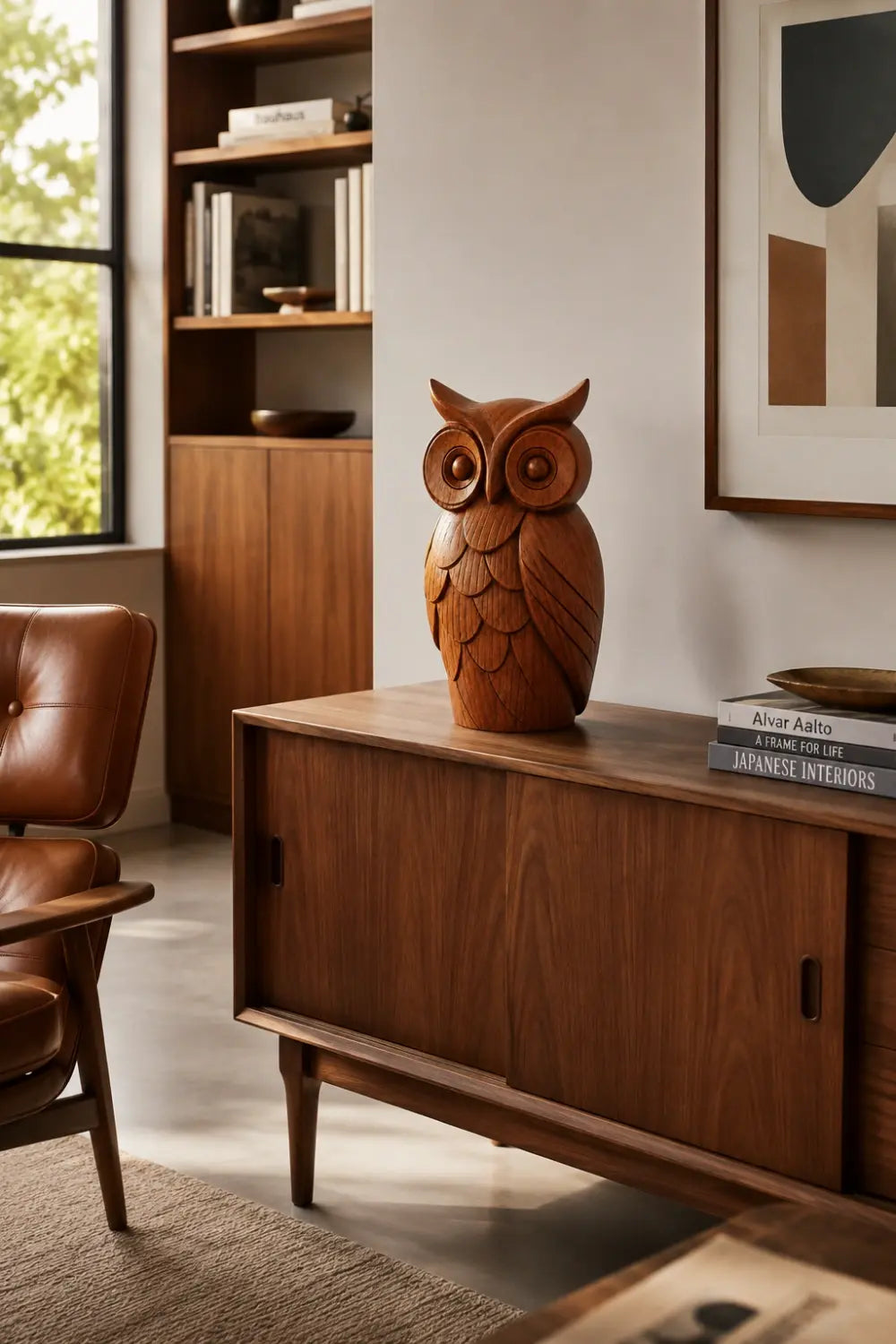 Arved Wooden Owl Figurine | Mid Century Animal Statue & Gift For Owl Lovers
