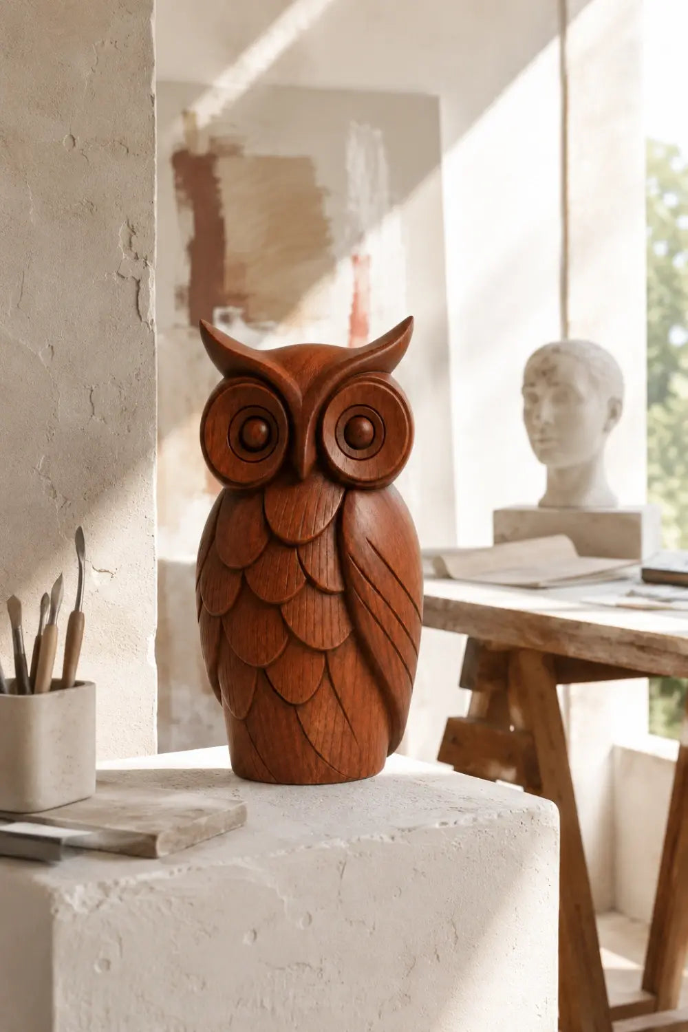 Arved Wooden Owl Figurine | Mid Century Animal Statue & Gift For Owl Lovers