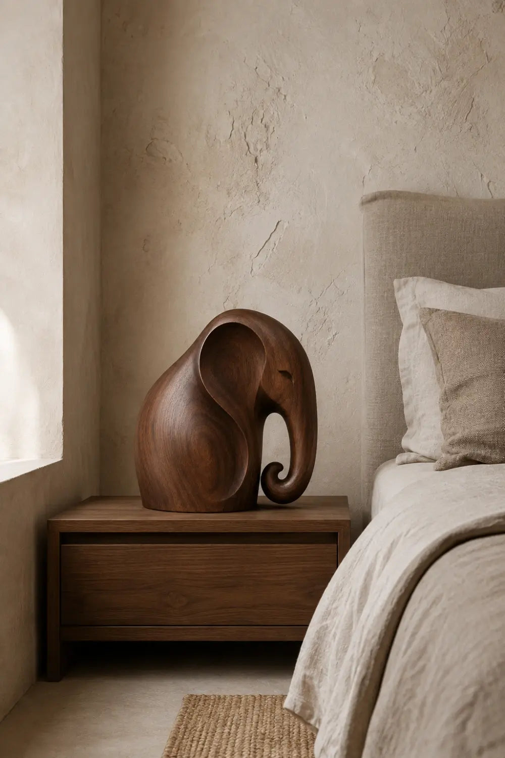 Smooth Wooden Elephant Statue Figurine | Sleek Modern Animal Table Decor