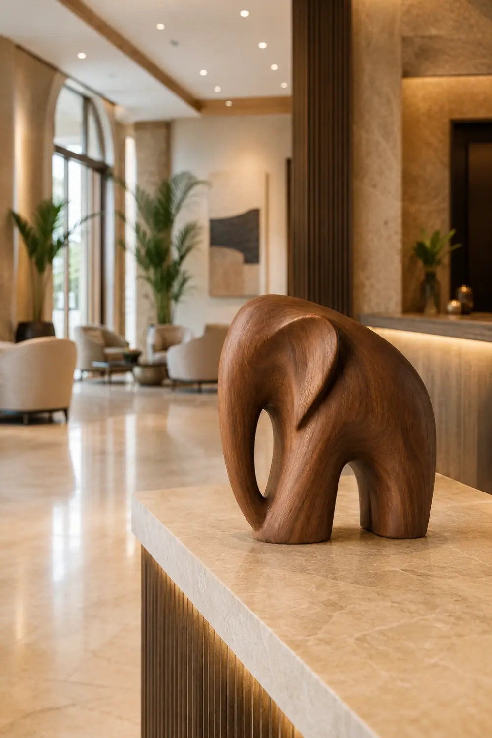 Handcarved Standing Wooden Elephant Figurine | Nordic Animal Desk Sculpture