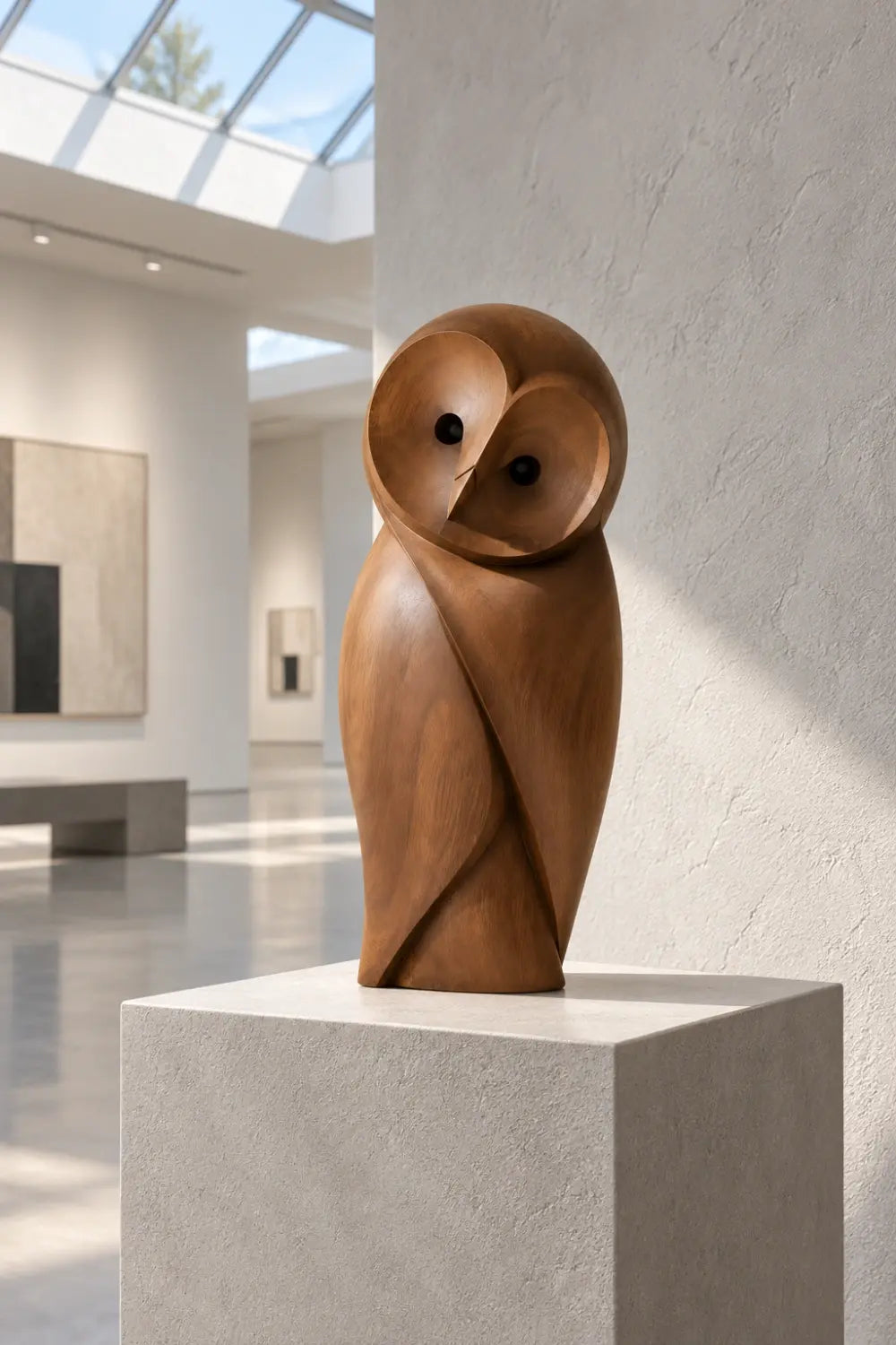 Minimalist Carved Wooden Owl Statue | Modern Bird Figurine Tabletop Art Decor