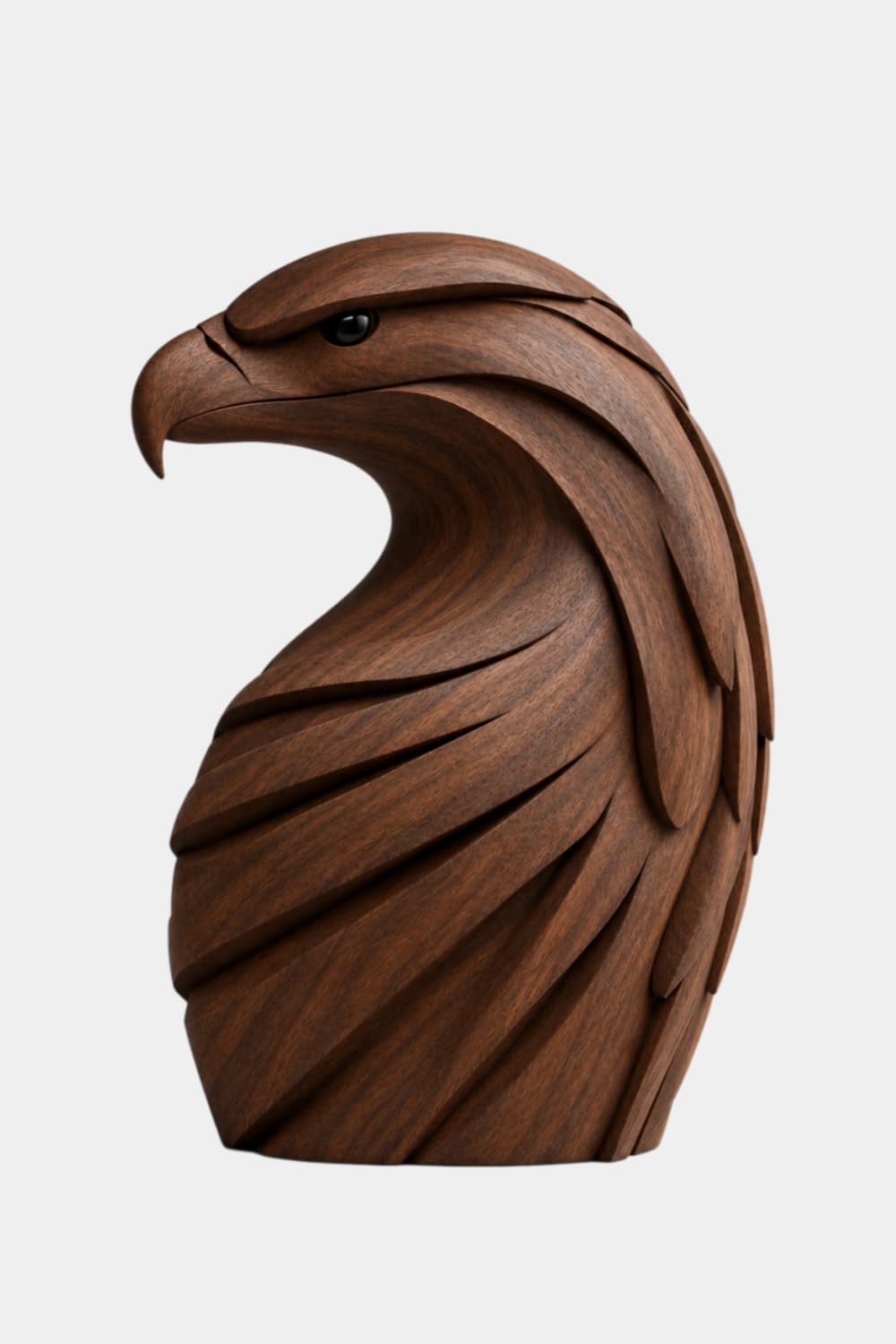 Majestic Carved Wooden Eagle Bust Statue | Layered Raptor Head Office Decor