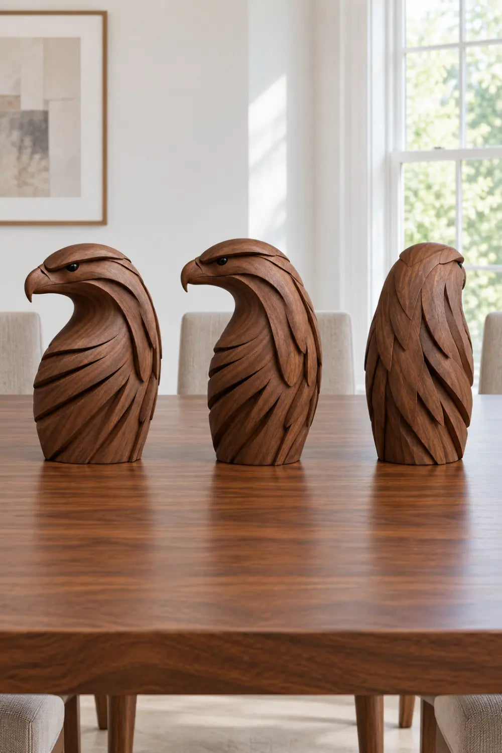 Majestic Carved Wooden Eagle Bust Statue | Layered Raptor Head Office Decor