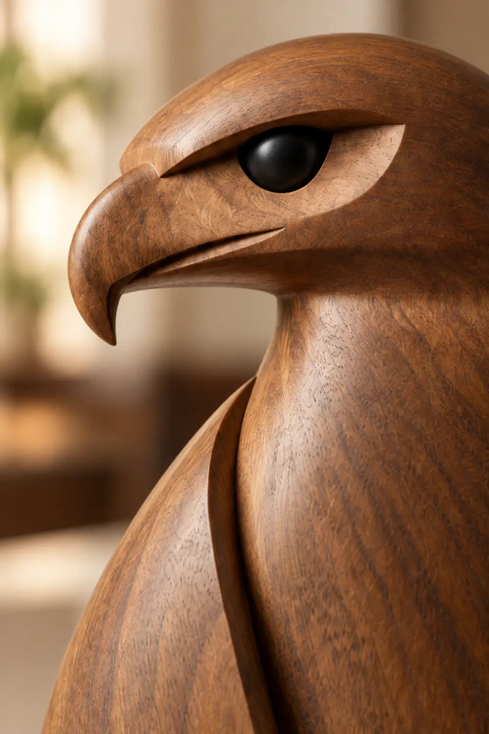 Minimalist Carved Wooden Falcon Statue | Sleek Perched Hawk Bird Figurine Decor