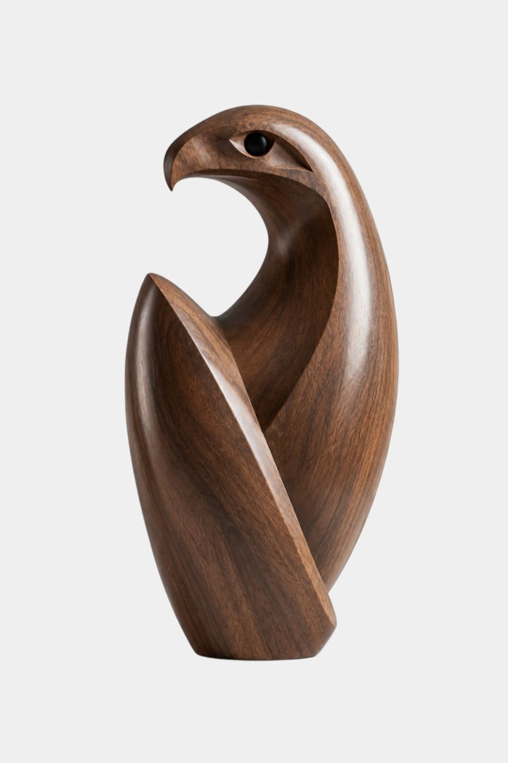 Modern Abstract Wooden Hawk Sculpture | Fluid Curved Bird Figurine Table Decor