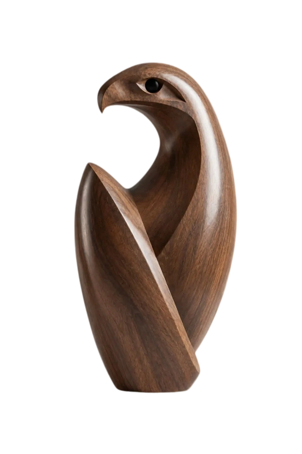Modern Abstract Wooden Hawk Sculpture | Fluid Curved Bird Figurine Table Decor