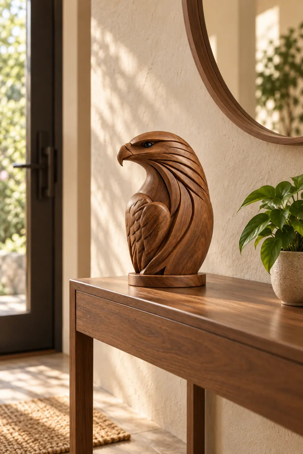 Detailed Carved Wooden Standing Eagle Statue | Bird Figurine Tabletop Decor