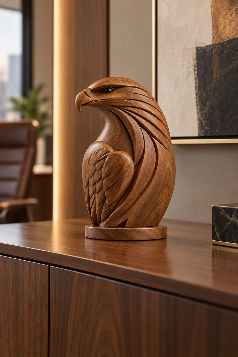 Detailed Carved Wooden Standing Eagle Statue | Bird Figurine Tabletop Decor
