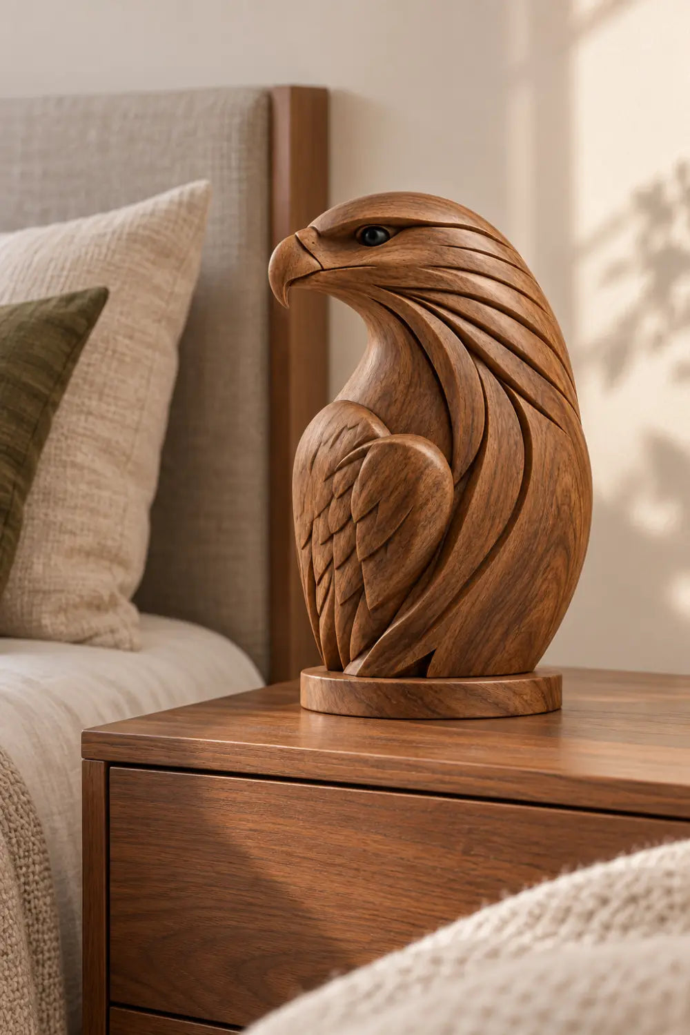 Detailed Carved Wooden Standing Eagle Statue | Bird Figurine Tabletop Decor