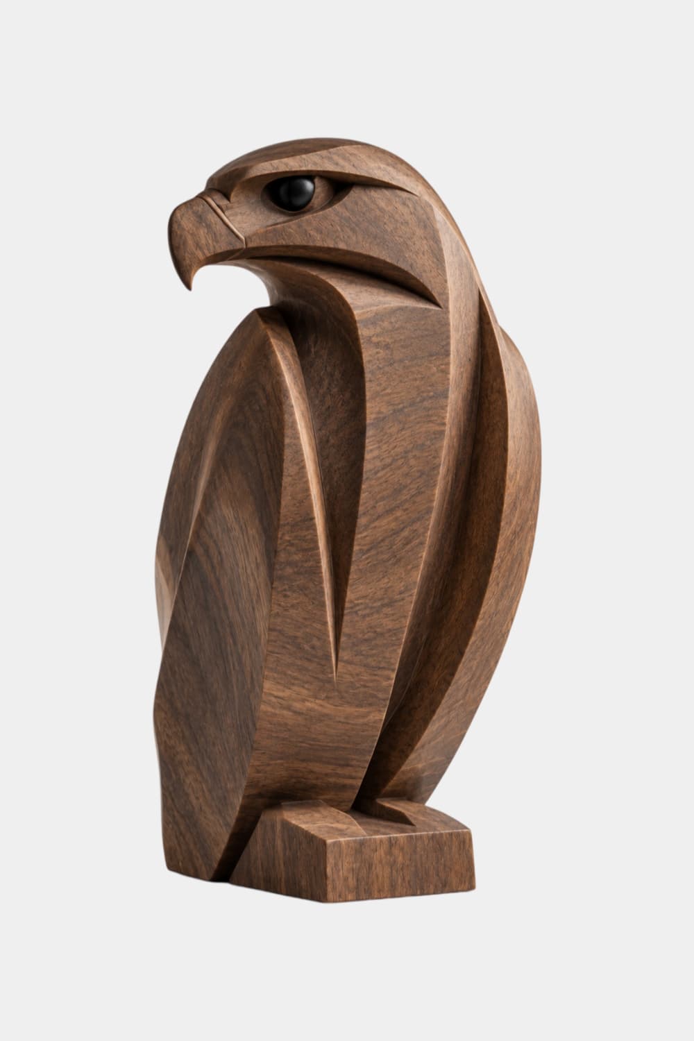 Geometric Carved Wooden Eagle Statue | Modern Faceted Bird Sculpture Home Decor