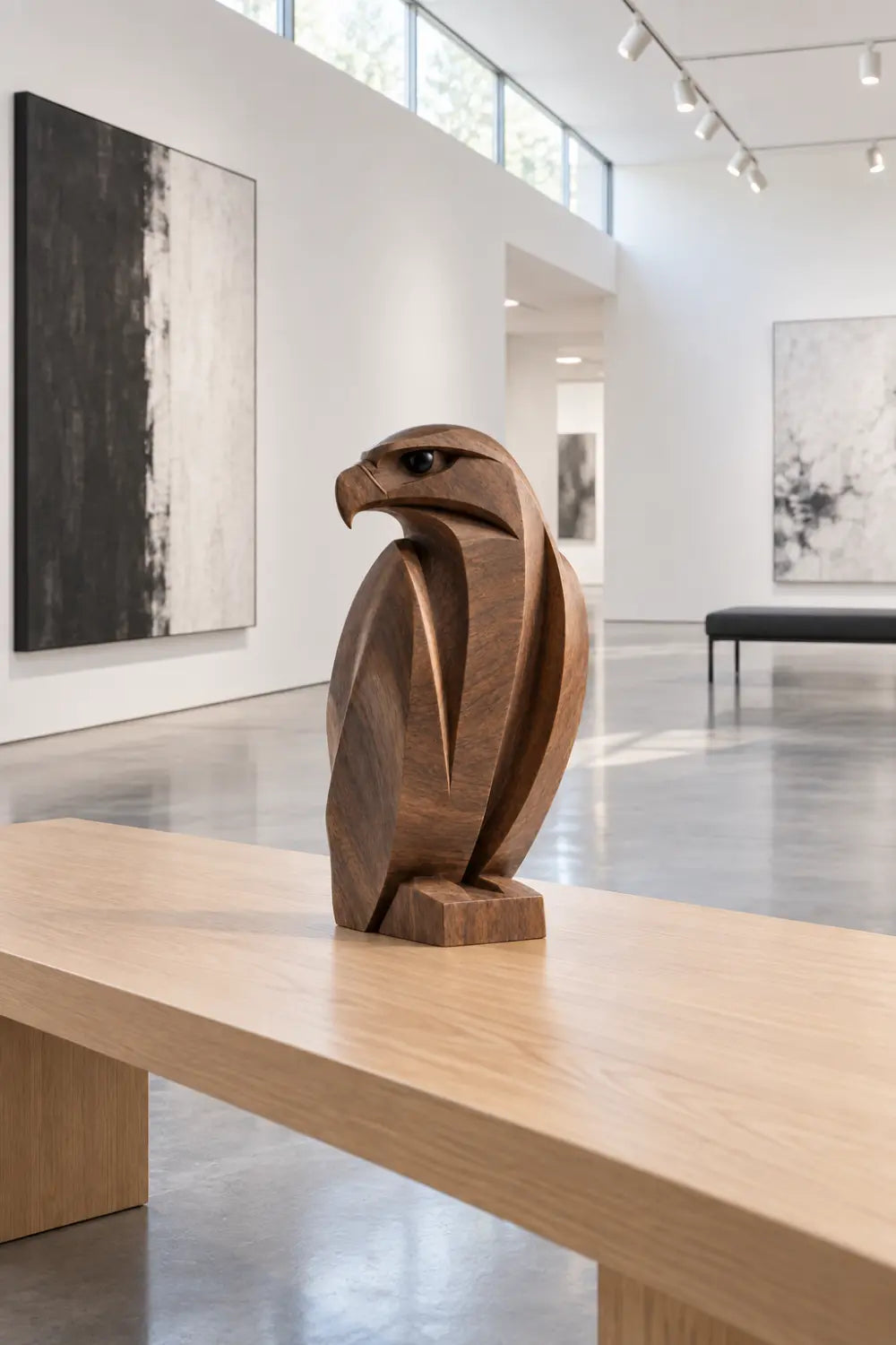 Geometric Carved Wooden Eagle Statue | Modern Faceted Bird Sculpture Home Decor
