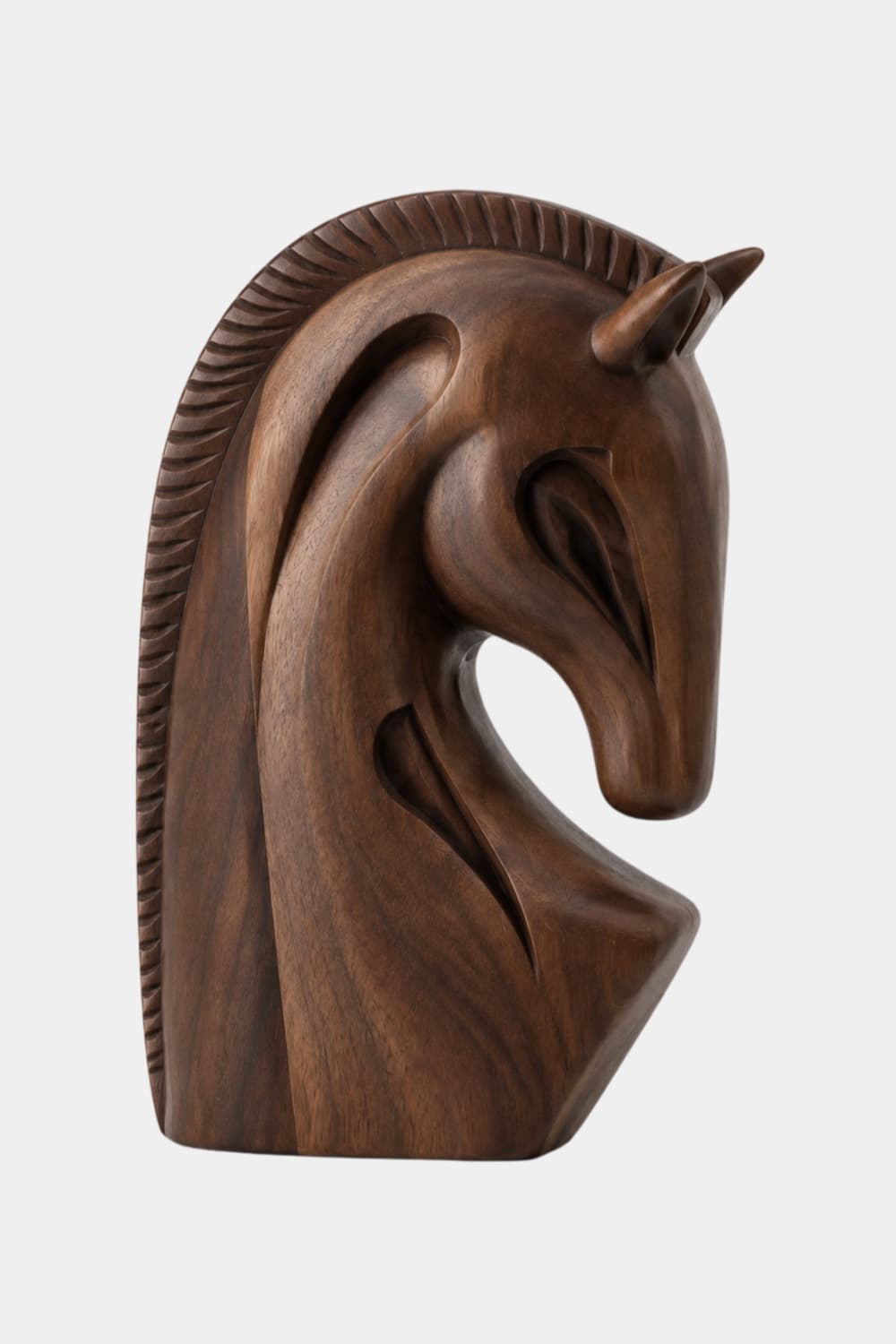 Sculpted Wooden Horse Head Statue | Modern Equestrian Bust Figurine Desk Decor