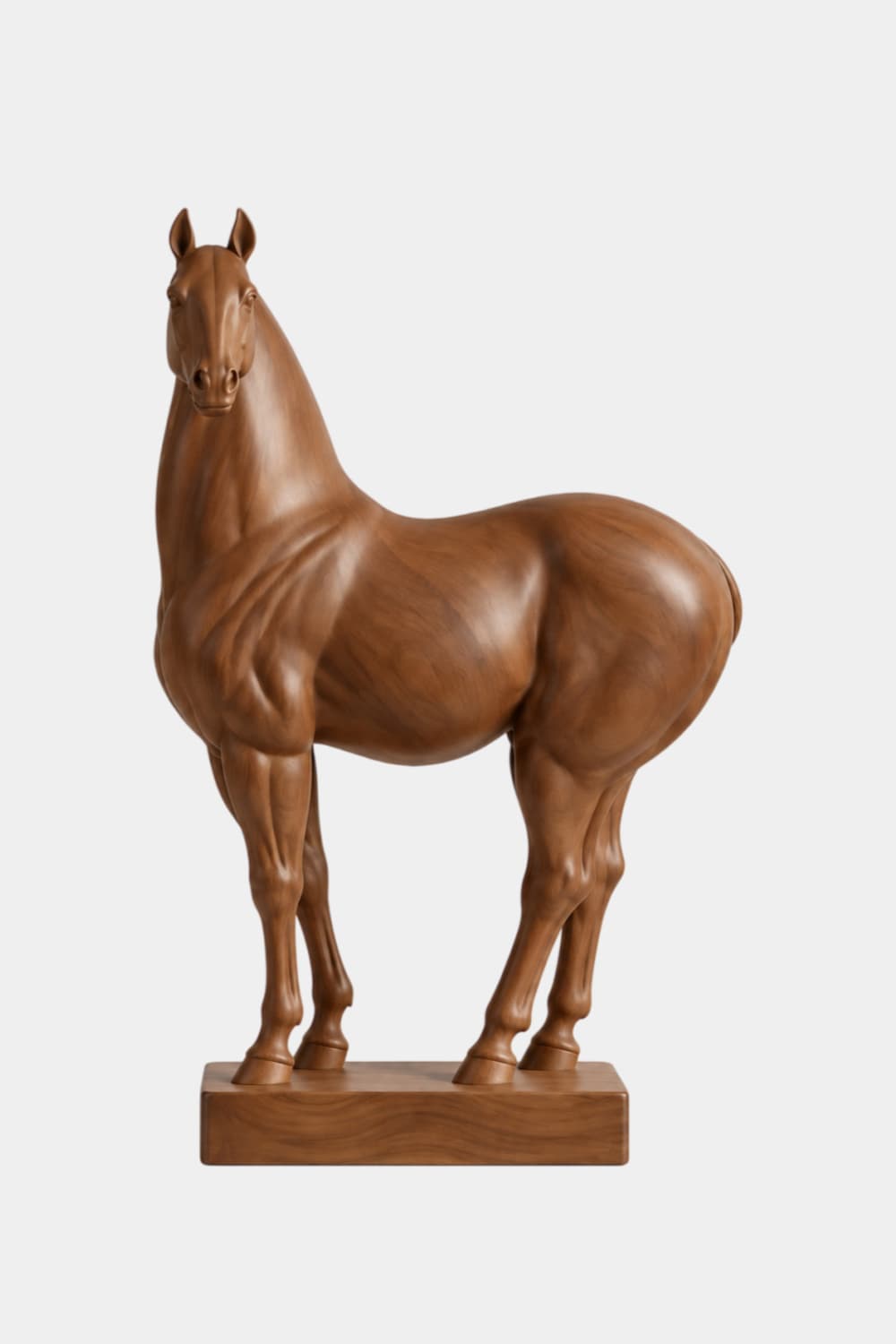 Polished Wooden Standing Horse Statue | Realistic Equine Figurine Home Decor