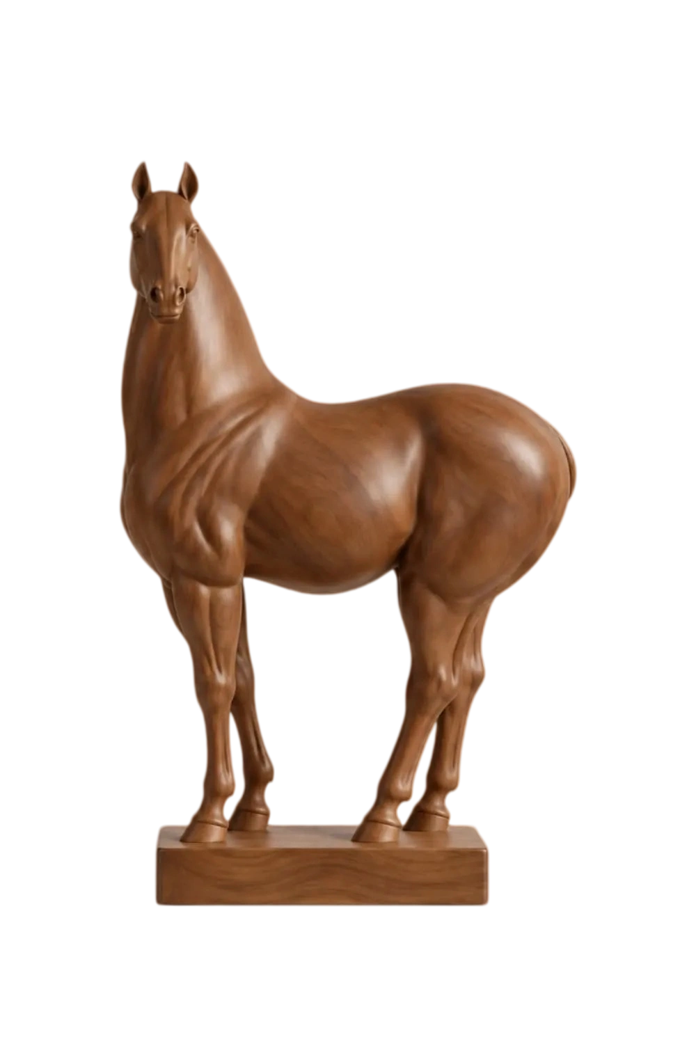Polished Wooden Standing Horse Statue | Realistic Equine Figurine Home Decor