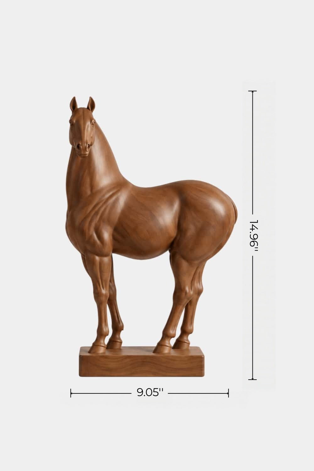 Polished Wooden Standing Horse Statue | Realistic Equine Figurine Home Decor