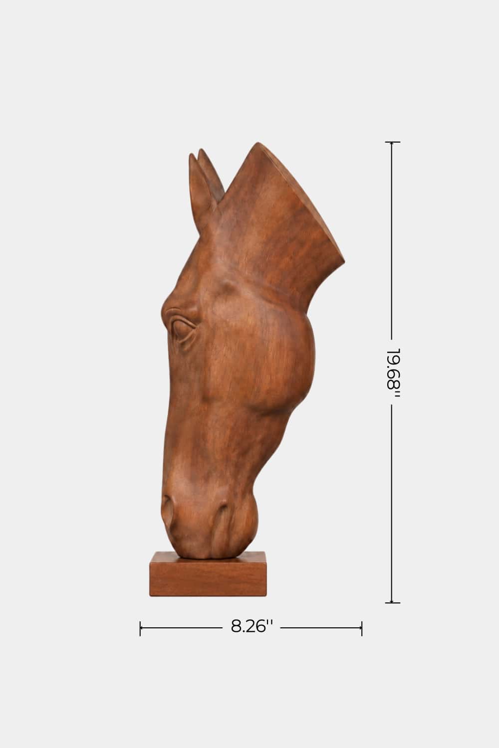 Vertical Wooden Horse Head Sculpture | Modern Equestrian Pedestal Accent Decor
