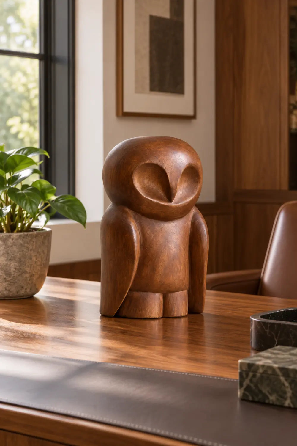 Nordic Wooden Owl Statue Sculpture | Handcrafted Smooth Bird Figurine Shelf Decor