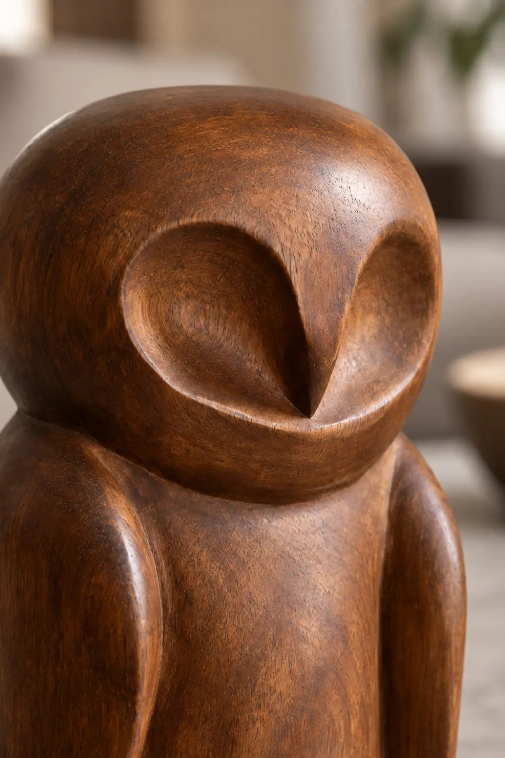 Nordic Wooden Owl Statue Sculpture | Handcrafted Smooth Bird Figurine Shelf Decor