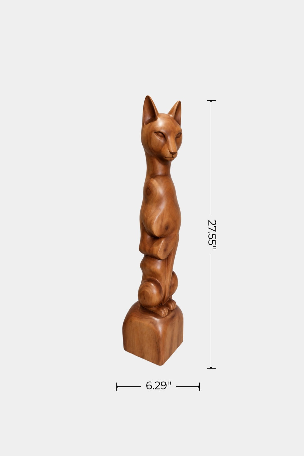 Tall Slender Wooden Cat Statue | Sleek Elongated Feline Pedestal Home Decor