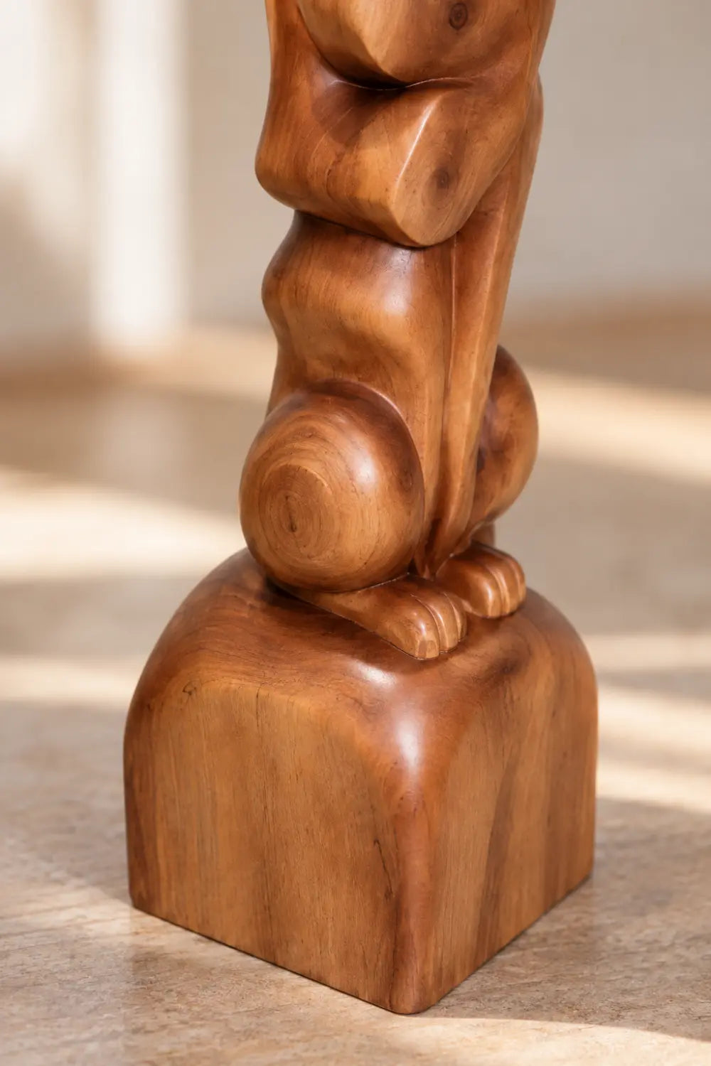 Tall Slender Wooden Cat Statue | Sleek Elongated Feline Pedestal Home Decor