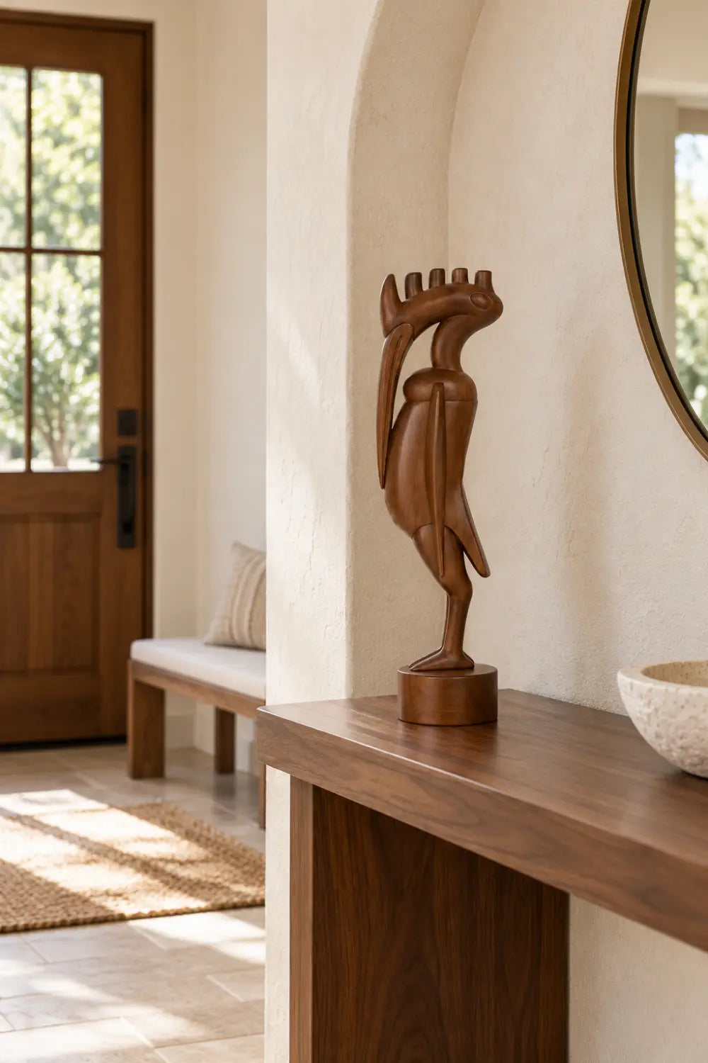 Mid Century Wooden Ibis Statue | Avant Garde Long Beaked Bird Decor