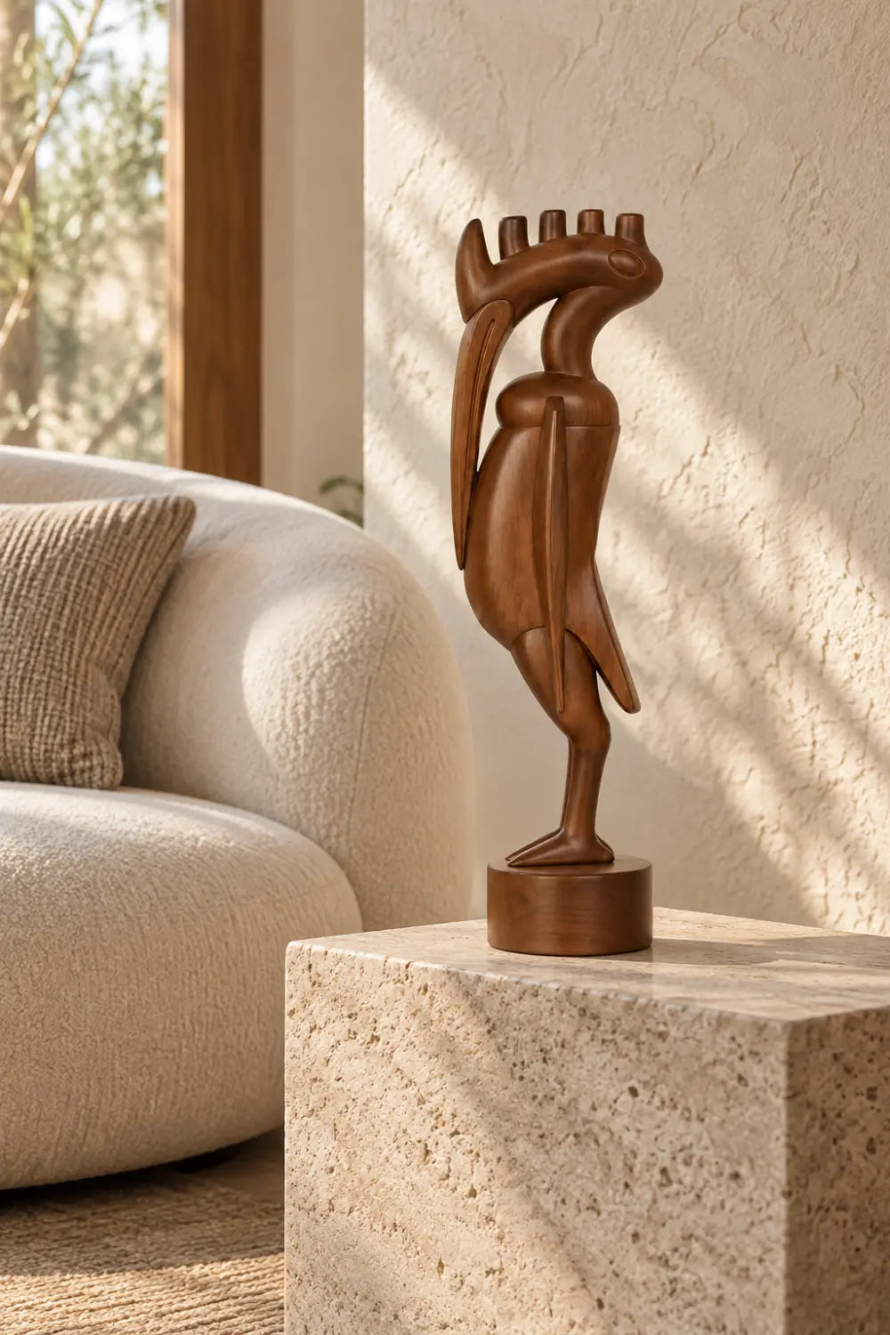 Mid Century Wooden Ibis Statue | Avant Garde Long Beaked Bird Decor