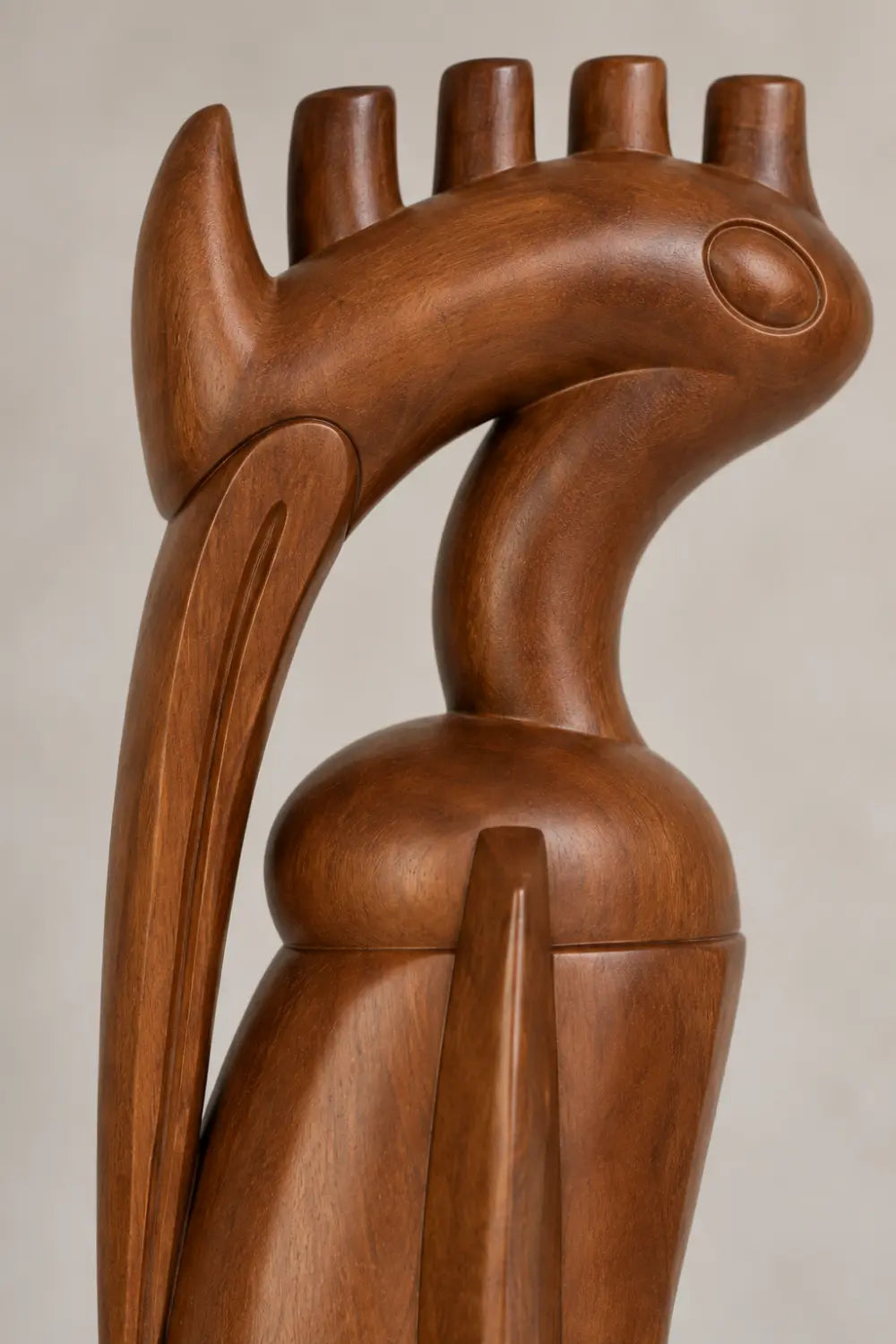 Mid Century Wooden Ibis Statue | Avant Garde Long Beaked Bird Decor