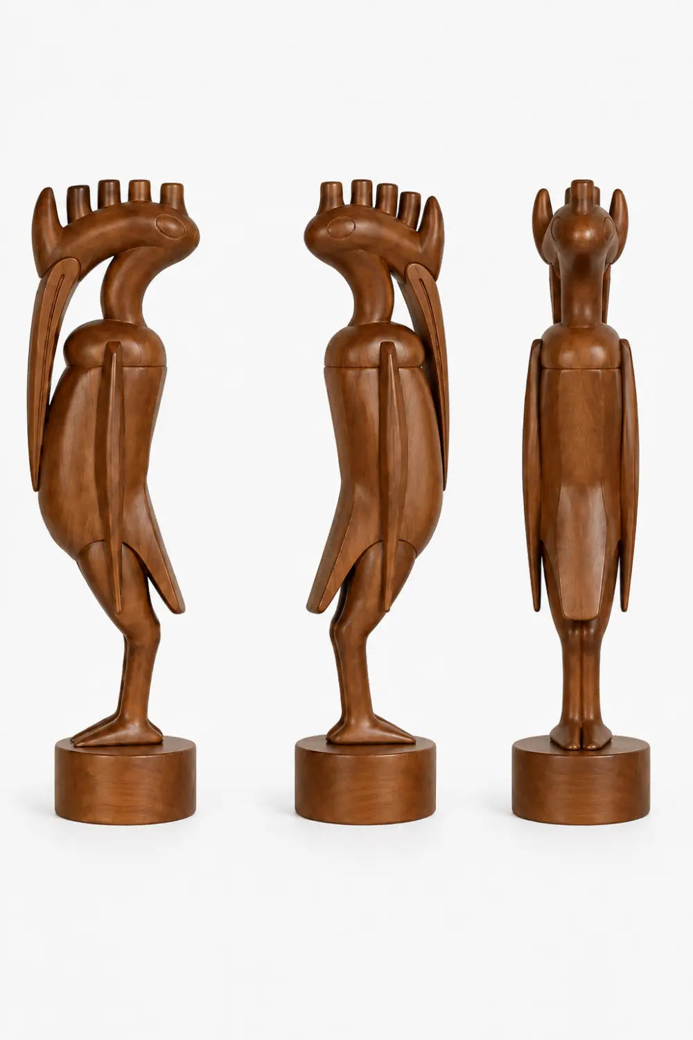 Mid Century Wooden Ibis Statue | Avant Garde Long Beaked Bird Decor