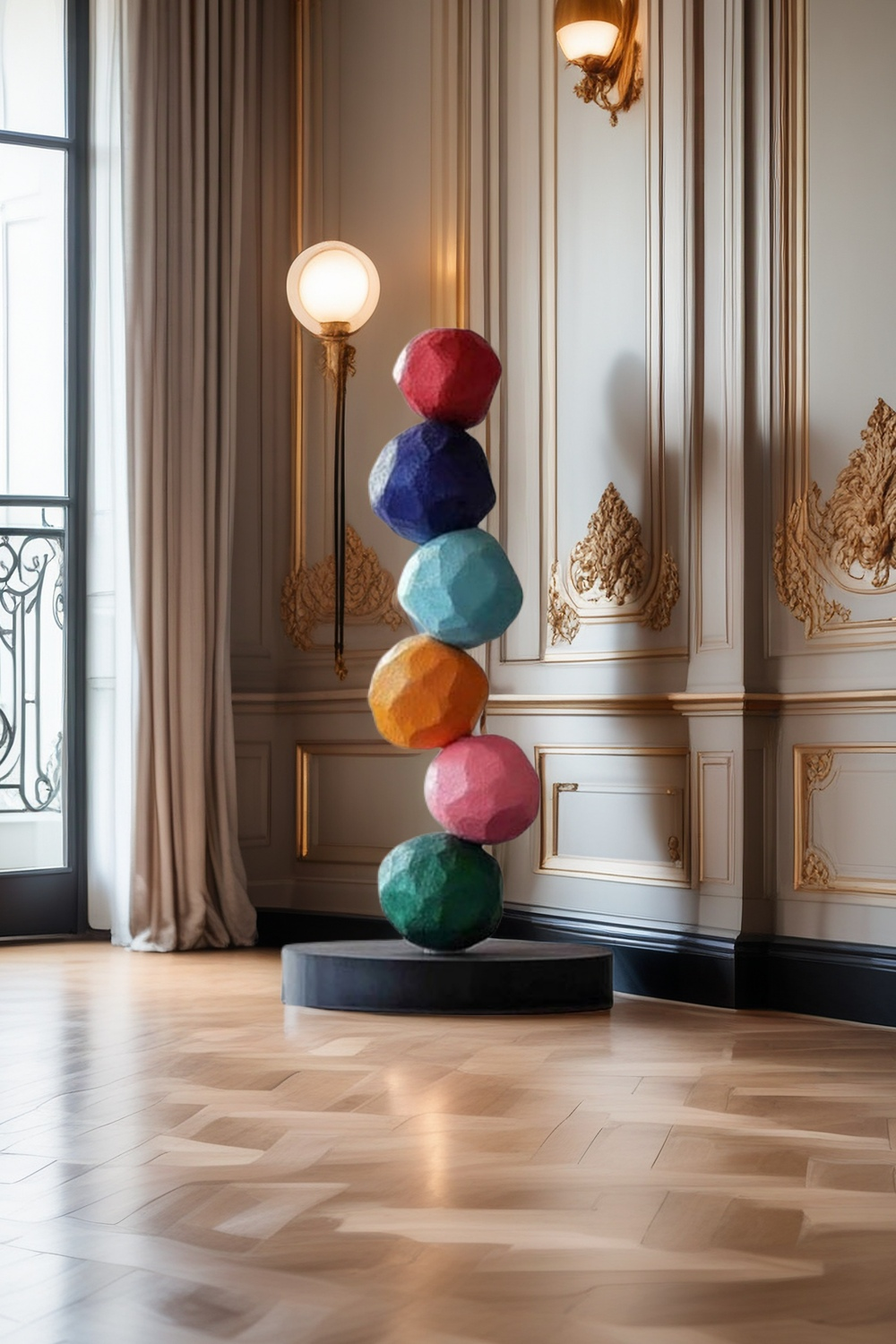 Large Polychrome Wood Sculpture Floor Sculpture Tall Wooden Sculpture Modern Home Decor