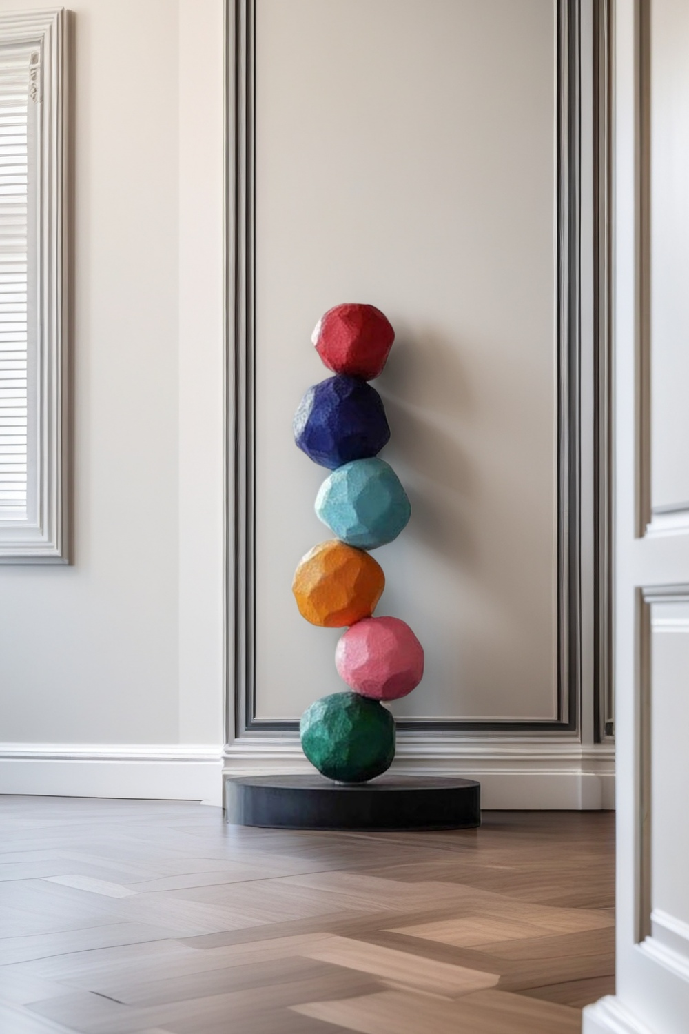 Large Polychrome Wood Sculpture Floor Sculpture Tall Wooden Sculpture Modern Home Decor