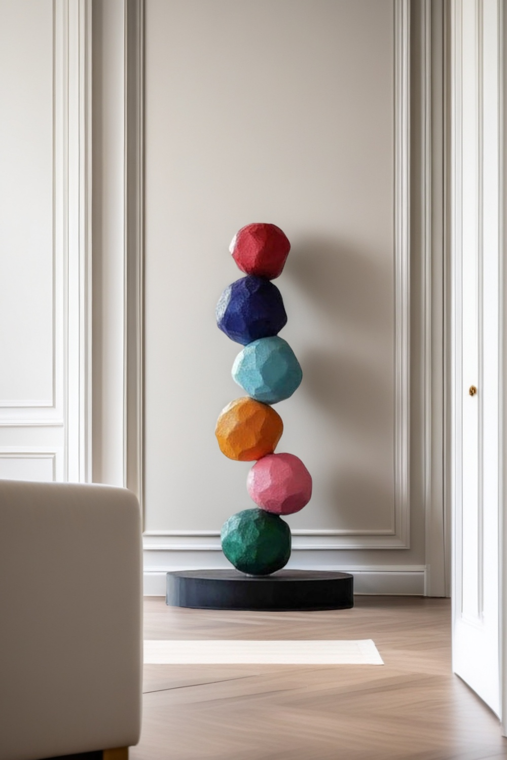 Large Polychrome Wood Sculpture Floor Sculpture Tall Wooden Sculpture Modern Home Decor