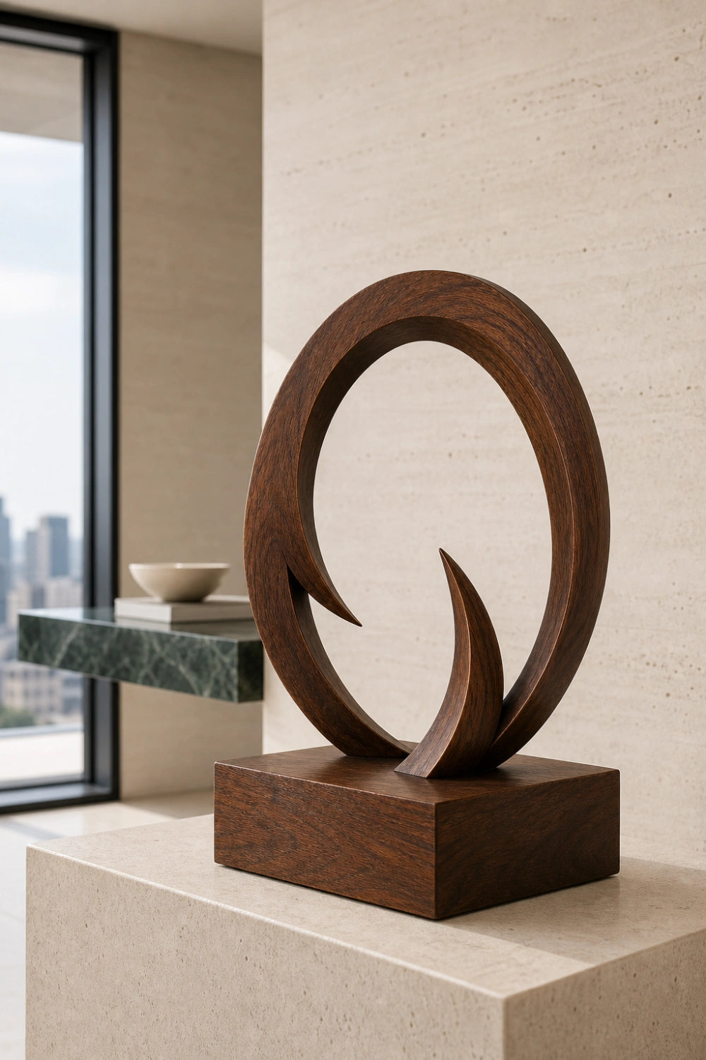 Original Hand Carved Wooden Art Sculpture Unique Abstract Design For Luxury Living Rooms