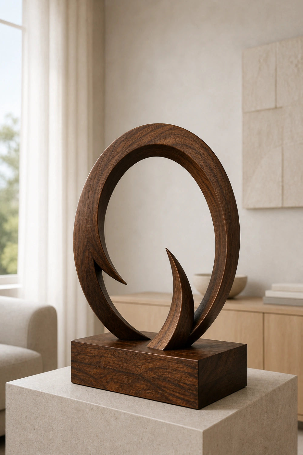 Original Hand Carved Wooden Art Sculpture Unique Abstract Design For Luxury Living Rooms