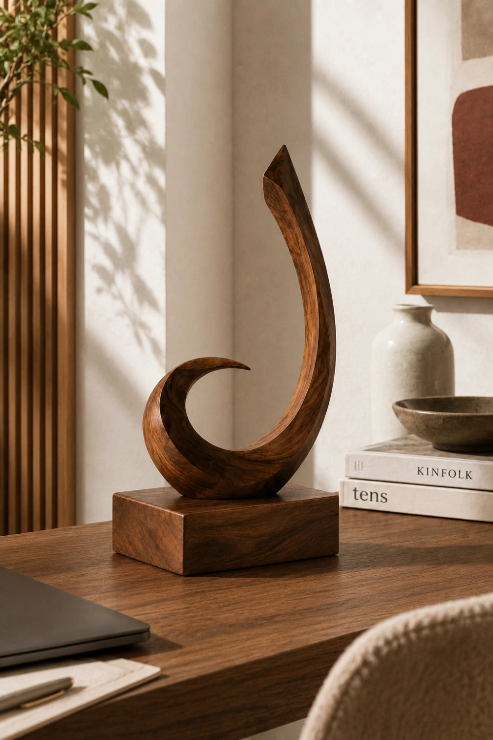 Artisan Carved Wooden Abstract Statue Unique Handmade Sculpture For Interior