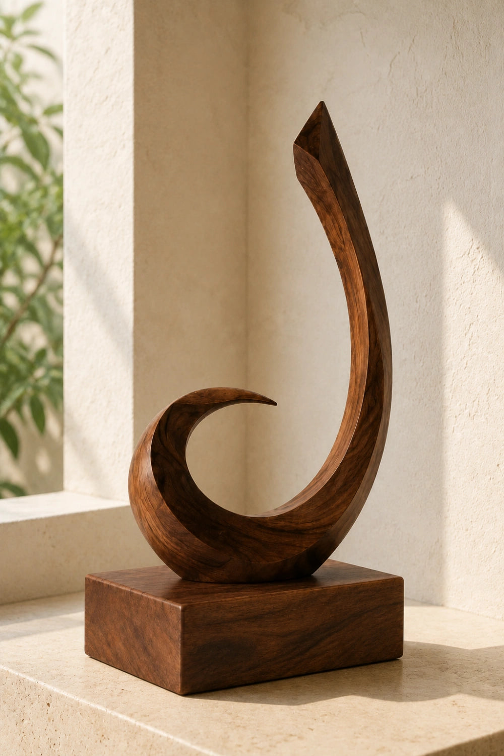 Artisan Carved Wooden Abstract Statue Unique Handmade Sculpture For Interior